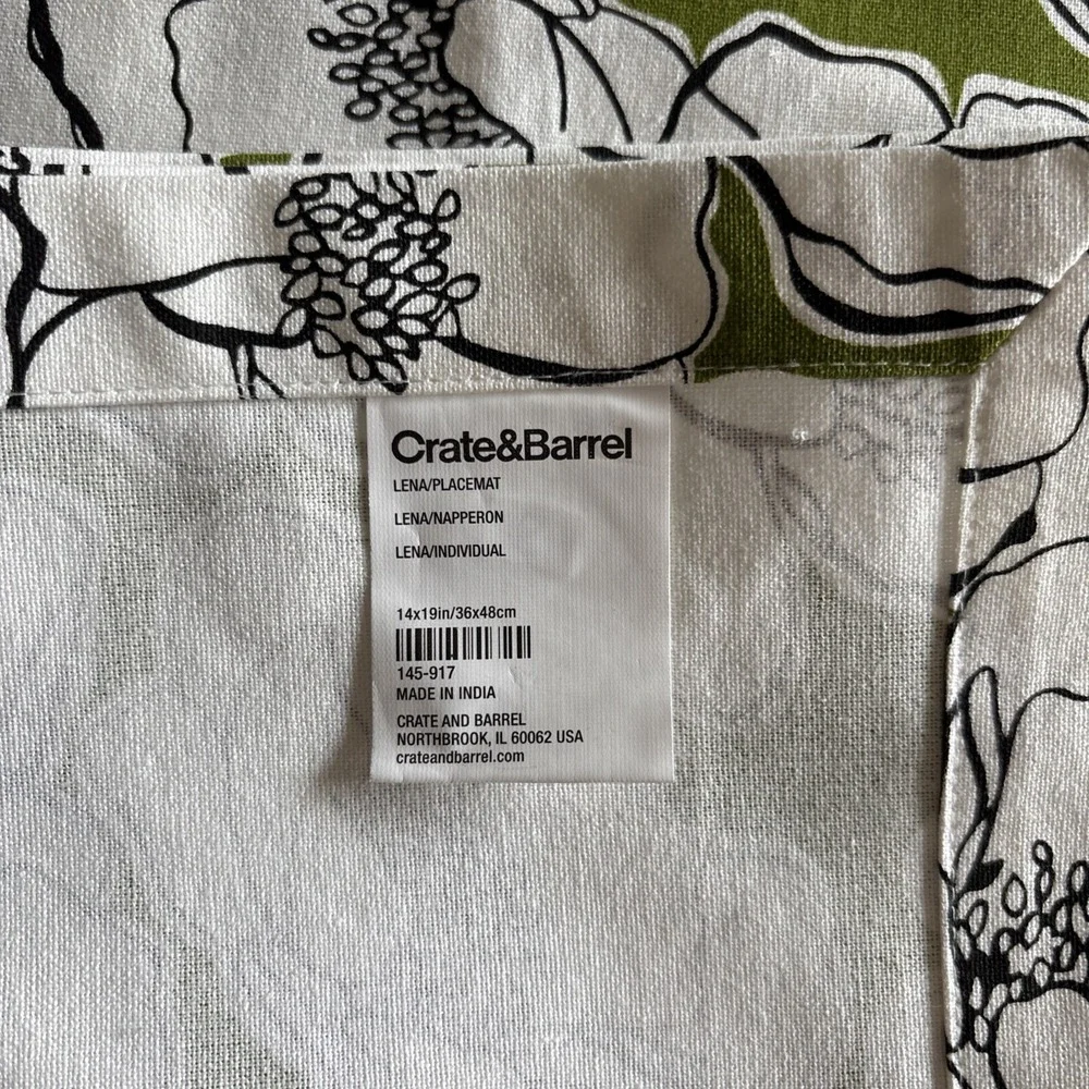 Crate & Barrel Lena ‎ Green floral  Placemats  Set Of 4, New Without Tags